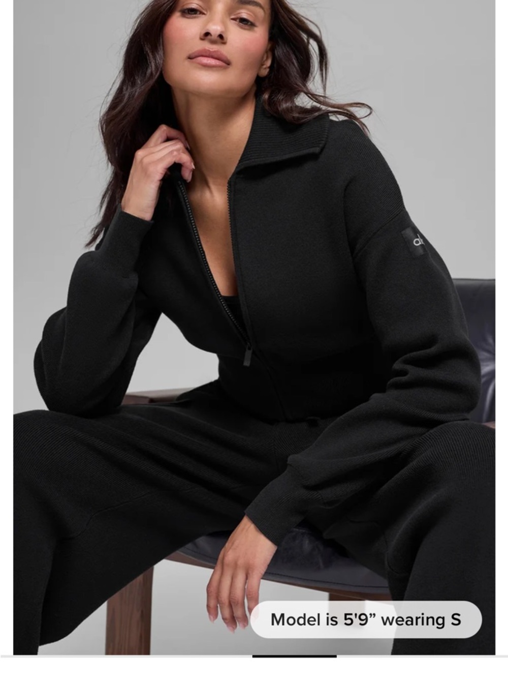 ALO Yoga Cropped Full Zip Hoodie Black Size XS Soft Cotton Knit